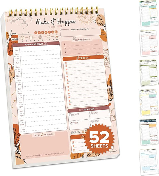 Decorably 52 Sheets Boho Celestial Undated Daily to Do List Notepad - 6.5x10" Spring-Bound Planner, Easy Tear-Off, for Schedule, Priorities, Agenda, Water Intake, Meals, Notes & Doodles - Home, Office