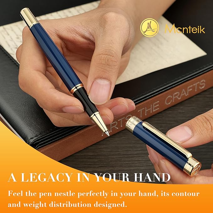 Blue Lacquer Rollerball Pen - Stunning Luxury Pen, 24K Gold Plating, Schmidt Refill, Precision Flow Ink, Fancy Roller Ball Gift Set for Men & Women, Professional, Executive Office, Nice Pens