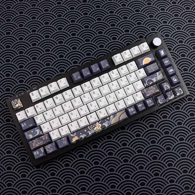 JSJT PBT Keycaps 136 Keys Cherry Profile Keycap Set Chang'e and Rabbit Themed Keycap Ancient Style Zang Blue Custom Key caps Suitable for Cherry MX Switches Mechanical Keyboards