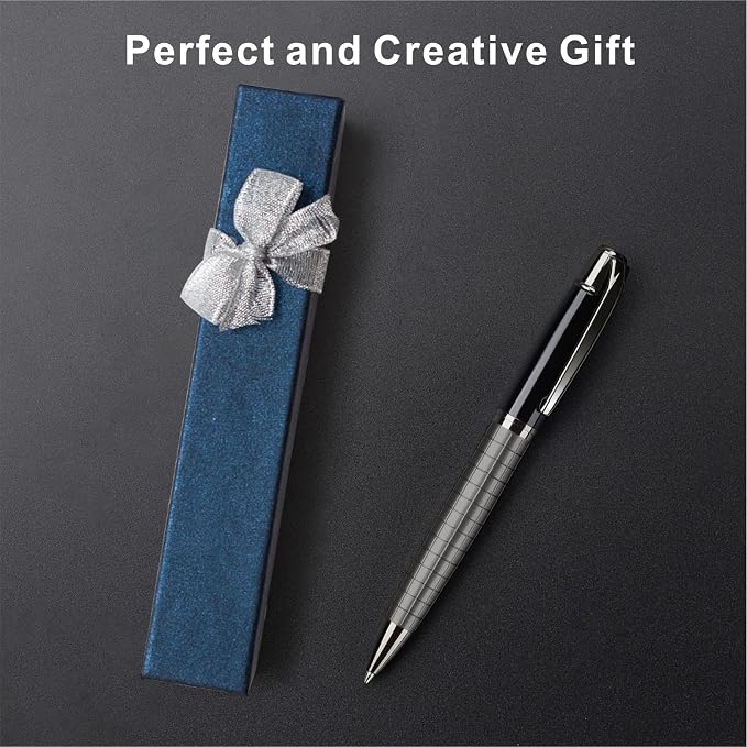 Cambond Ballpoint Pens Black Ink - Weighted Metal Twist Silver Pens for Police Uniform Flight Attendant Business, 1.0 mm Medium Point Smooth Writing, 3 Pens with 6 Refills (Sliver with Black)