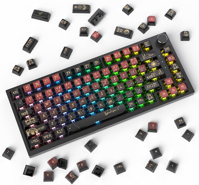 Guffercty kred Pudding PBT Keycaps for 75 Percent Keyboard, 120-Keys Transparent Keycaps ASA Profile Custom Replacement Key Caps US Layout for 60 68 82 87 104 Key Set Mechanical keyboard (Constellatio
