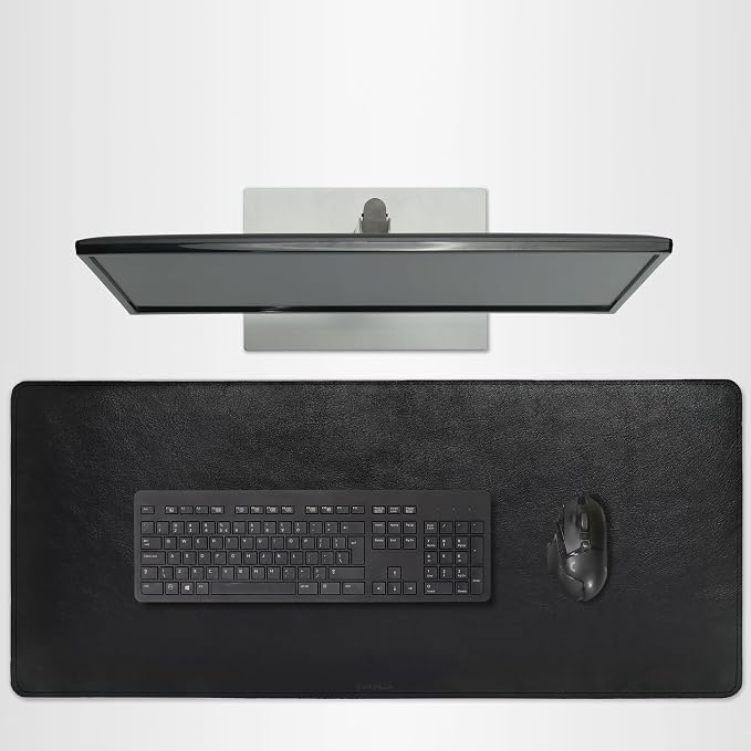 Full Grain Genuine Leather Desk Pad – Black (XL) - Premium Desk Mat with Non-Slip Backing, Thick 3mm, Office Desk Protector for Work & Gaming (Extra Large 35.4 x 15.7 inch)