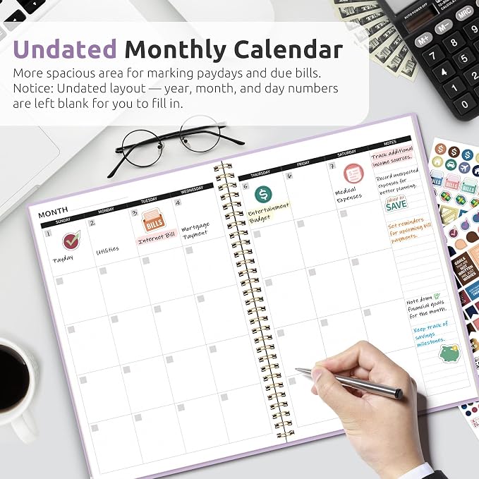 Budget Planner - Monthly Budget Book with Expense Tracker Notebook, Undated Bill Organizer & Finance Planner to Take Control of Your Money, Account Book to Manage Your Finances-Lavender