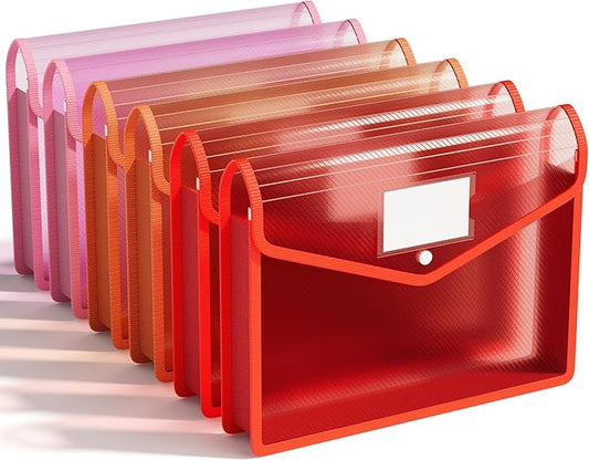 ABC life 6-Pack Plastic Expanding File Folders, Translucent Plastic Envelopes with Snap Closure, Large Capacity, Paper Storage Fits Letter/A4 Size - Warm Pink