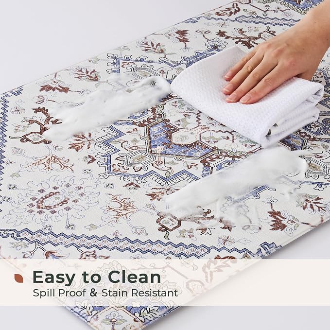 FRESHMINT Boho Kitchen Mat Set 2 Piece, 17x30''+17x47'', Gray | Anti-Fatigue, Non Slip, Comfort, Kitchen Decor, Easy to Clean, Waterproof, Perfect for Kitchen, Laundry, Office