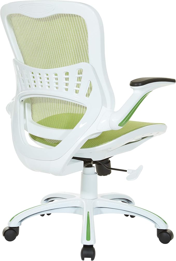 OSP Home Furnishings Riley Ventilated Manager's Office Desk Chair with Breathable Mesh Seat and Back, White Base with Green