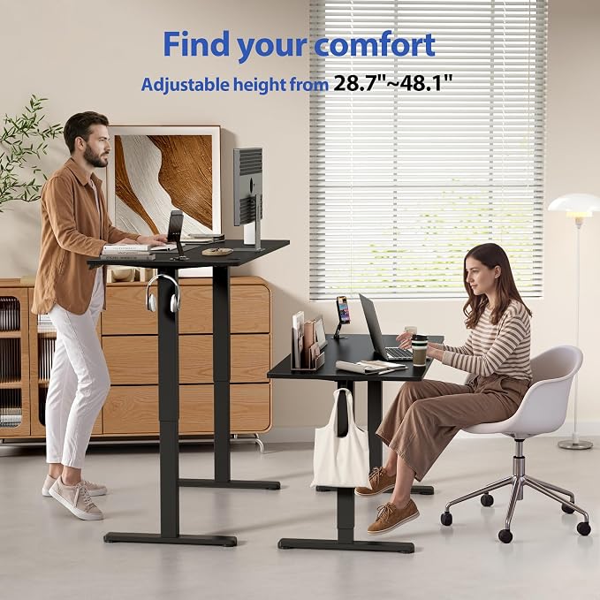 YESHOMY Height Adjustable Electric Standing Desk, 46 x 24 Inches Memory Home Office Sit Stand up Desk with Phone Holder and USB Charging Port, Black