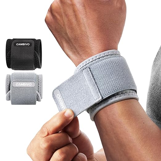 CAMBIVO Wrist Brace 2 Pack, Adjustable Compression Wrist Support for Carpal Tunnel, Tendonitis Pain Relief, Wrist Wraps for Weightlifting, Gym Fitness, Sleeping Night Support, Men Women