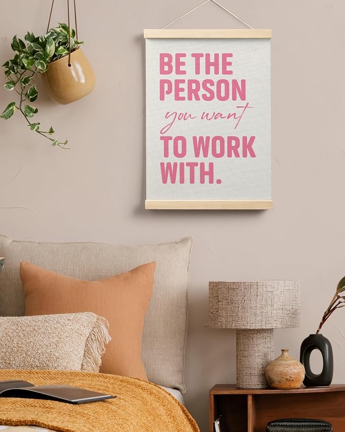 FGFK Pink Be the Person You Want to Work with Inspirational office Framed hanging Canvas wall art Poster Prints decor for women,Motivational posters office decorations for work,12x16 Inch