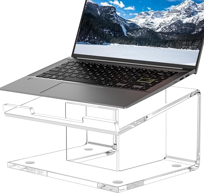 FUCDTEFC Acrylic Laptop Stand for Desk, Laptop Riser for 10-17.3 Inch Laptops, Ergonomic Computer Stand Holder Compatible with Macbooks and Notebooks | Ergonomic Computer Stand Holder, Compatible with Macbooks and Notebooks, Clear