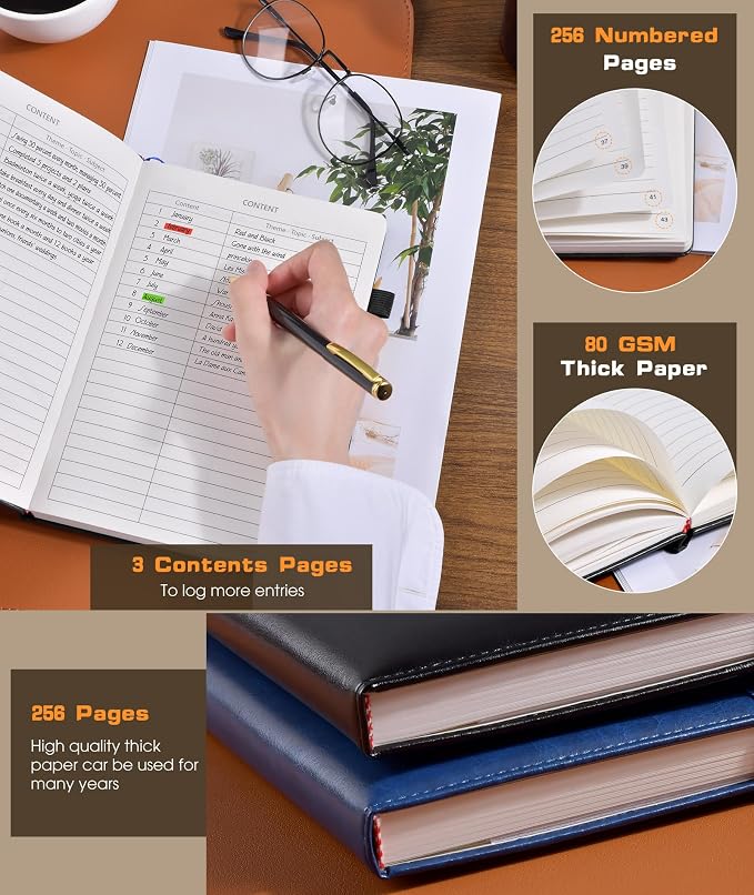 Lined Journal Notebook for Women Men, 256 Numbered Pages Hardcover Leather Journals for Writing, A5 Journaling Notebooks, College Ruled Journal for Business Work School Note Taking 5.75" x 8.38" Black