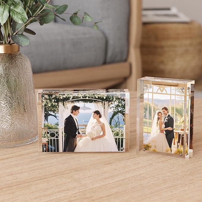 Egofine 3.5x5 Acrylic Frame, 20mm Thicker Frameless Clear Picture Frame, Double Sided Magnetic Picture Frame, Free Standing Desktop Display