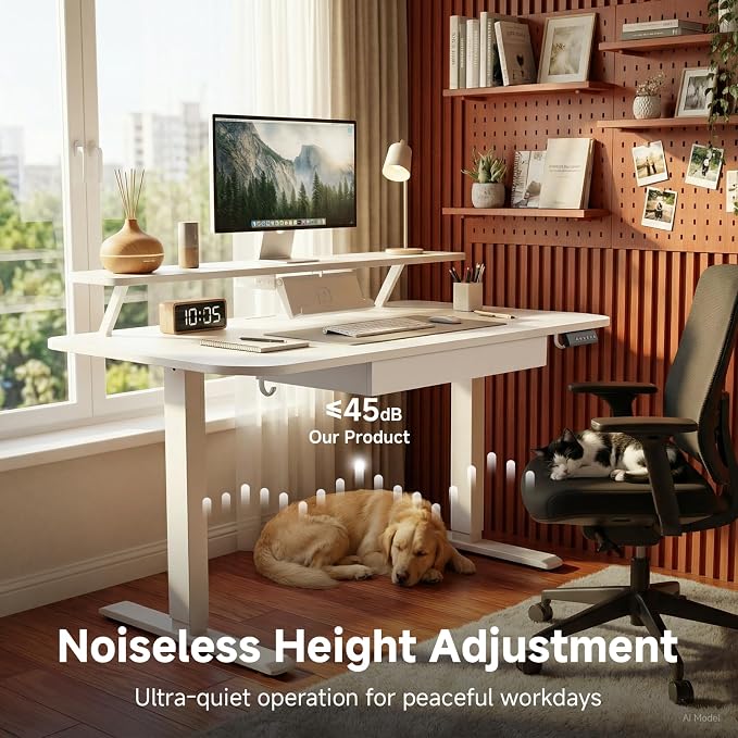 GTPLAYER Electric Standing Desk with Drawers, 55 x 24 Inches Height Adjustable Computer Desk with Monitor Stand, Laptop Stand, Home Office Sit Stand Up Desk with Memory Preset, White
