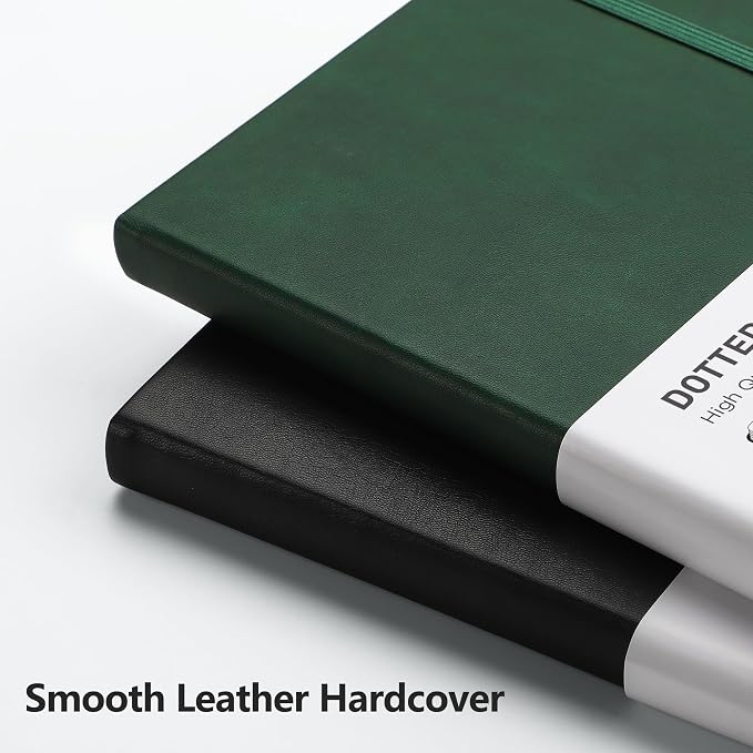 RETTACY Dotted Journal Notebook, 192 Pages, A5 Medium Size (5.7'' x 8.3''), Leather Hardcover, 100 GSM Thick Paper, for Journaling, Planning, Tracking (Dark Green)