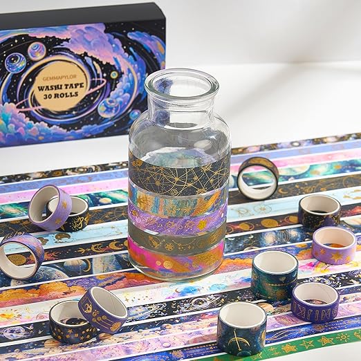 Gold Foil Washi Tape Set 30 Rolls,Decorative Masking Tape for Junk Journal, Scrapbooking Supplies, DIY Crafting Supplies