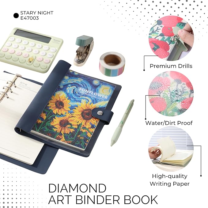 Party Ready DIY Diamond Art Journal Binder Book Cover Kit – Diamond Painting DIY Cover, Sparkling Rhinestone Mosaic Craft Project, Handmade Bling Journal for Adults & Teens (Sunflower)