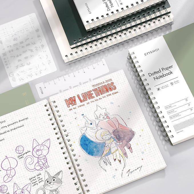 EMSHOI A4 Spiral Notebook Dotted Journal, Dotted Grid Notebook with 300 Pages, 100gsm Thick Paper, Waterproof Softcover Notebook for School Work Writing, 8.27" × 11.2" - Transparent