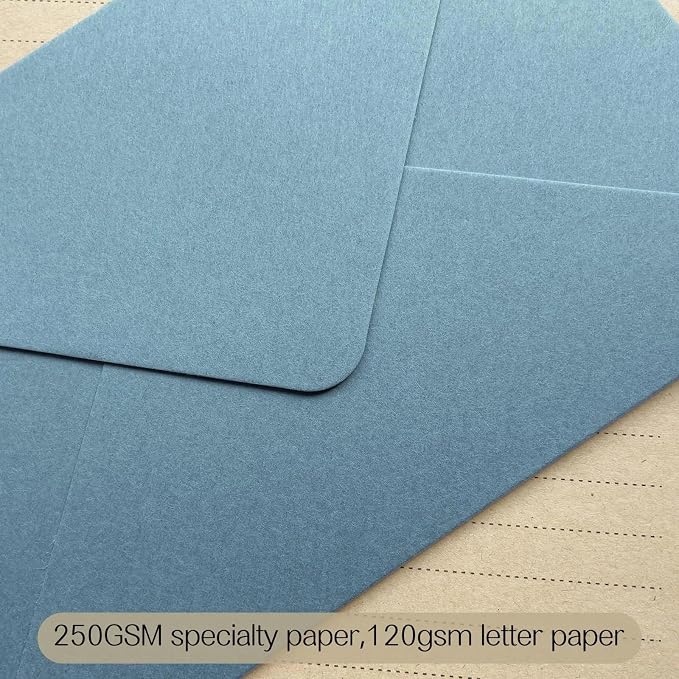 Tuhangcc Premium Velvet-Touch Stationery Set Unique Design with 24 Writing Sheets, 12 Envelopes (4x6)- Elegant Writing Kit for Love Letters & Party Invition (Lake Blue Sticker)