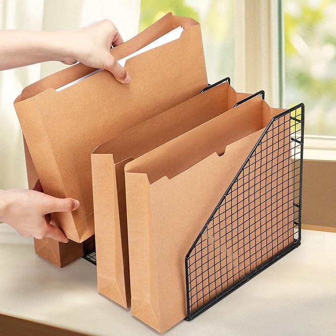 Zhehao 100 Pcs File Jackets Reinforced Straight Cut Tab Pocket Folders 2 Inch Expandable File Folder Expanding Paper Organizer with Tabs Expansion Pocket, Letter Size(Kraft Paper Color,Classic Style)