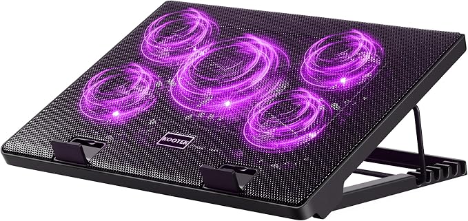 Kootek Laptop Cooling Pad, Laptop Cooler with 5 Quiet Fans for 12"-17" Computer PC Notebook Gaming Laptop Fan, Height Adjustable Laptop Cooling Stand Laptop Accessories (Purple)