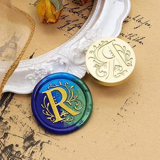SWANGSA Initial Alphabet R Wax Seal Stamp Kit, Classic Retro Letter Sealing Stamp with 200pcs Sealing Wax Beads Kit for Wedding Invitations Cards Envelopes (R)