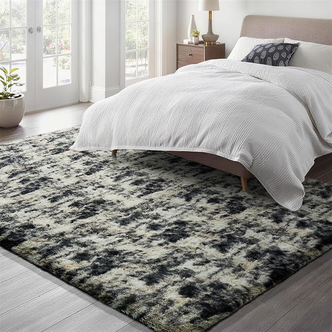 Ophanie Black Gold and Grey Area Rugs for Living Room 5x7,Dark Black Gold Fluffy Shag Large Fuzzy Plush Soft Carpets,Floor Shaggy Rugs for Bedroom,Carpet for Dorm Decor with Over 99 pcs Pile fibers