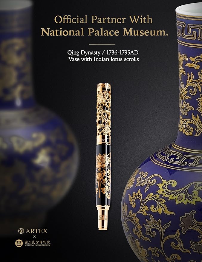 Executive Rollerball Pen Sets With Stand-Museum Collections-Crafting Timeless Beauty-Luxury Pen Gift & Office Desk Decor, German SCHMIDT refill, Solid Metal & Marble Texture (Black and Gold Pen)