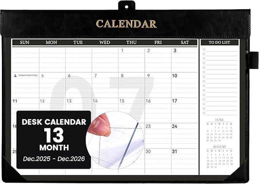 Yoment Desk Calendar 2026 Leather Desk Calendar with to-Do Lists, 13 Months Desk Pad Wall Calendar with Pen Holders PVC Cover for Work Office School Home Women Men, Jan 2026-Dec 2026, 17 x 12, Black