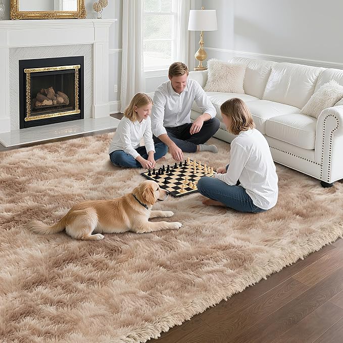 yongyangjuxin Fluffy Rug Shag Area Rug, Mottling Beige 10x14 Area Rugs for Bedroom, Super Soft Shag Rugs for Living Room Bedroom Room Home Decor, Upgrade Anti-Skid Rectangular Fuzzy Rug