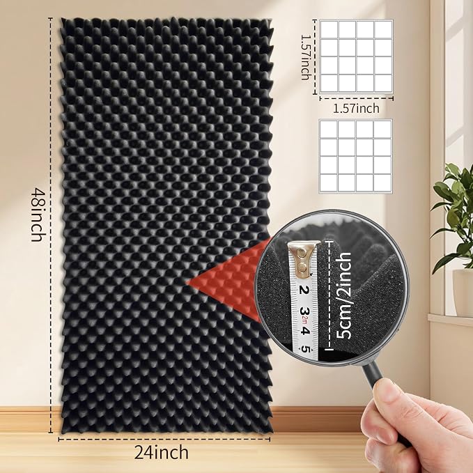 4 Pack Sound Proof Foam Panels 48x24x2 Acoustic Foam Panels Egg Crate Foam for Walls Soundproof Studio Noise Thermal Insulation Soundproofing Waterproof with Adhesive Stickers