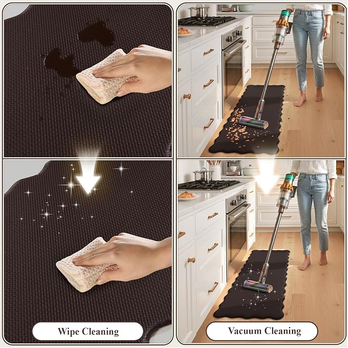 KIMODE Anti Fatigue Kitchen Mats for Kitchen Floor,Scalloped Kitchen Rugs Sets of 2 Non Slip,Cushioned Padded Memory Foam Kitchen Floor Mat Carpet for Office Laundry Sink,Brown