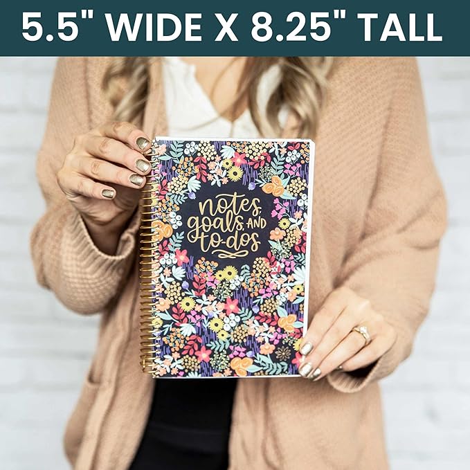 bloom daily planners Bound To Do List Notebook - Undated Daily Planner with 186 pages for Daily Tasks & Appointments- Spiral To Do List Notepad Book for Office, Home, School - Floral Dots V2