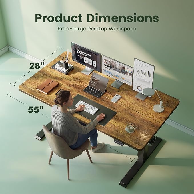 CubiCubi Standing Desk, 55 x 28 Inches Electric Height Adjustable Computer Desk, Sit Stand up Home Office Desk with Memory Presets, Rustic Brown