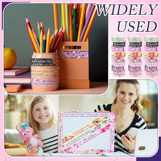 24 Rolls Back to School Christian Washi Tape Gifts Bulk Graduation Vbs Religious Scripture Bible Verse Watercolor Floral Washi Tape for Bible Journaling Crafting Students Study Stationery