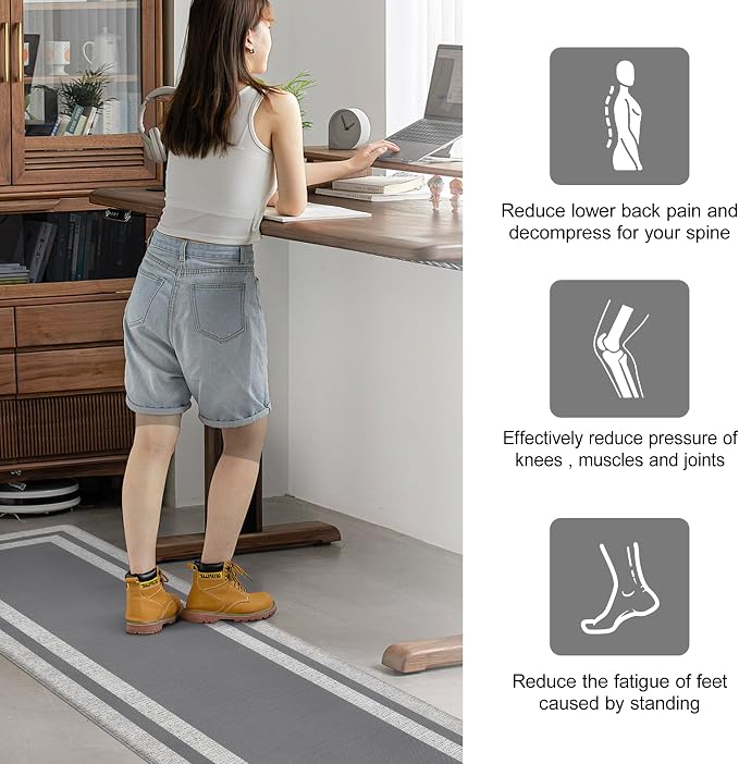 Kitchen Floor Mats Cushioned Anti Fatigue Kitchen Mat Farmhouse Kitchen Runner Rugs Non Slip Waterproof Ergonomic Comfort Standing Mat for Kitchen, Home, Office, Sink, Laundry 17.3"x70.8" Grey