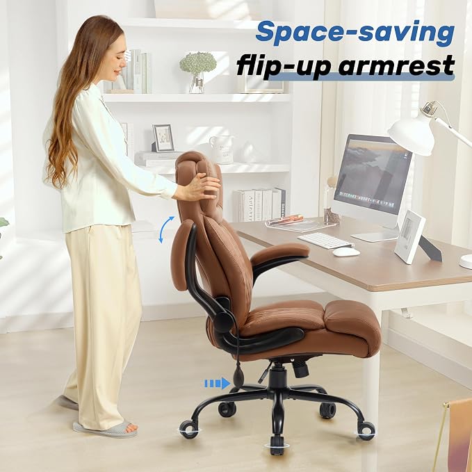 550LBS Big and Tall Office Chair, Comfy Heavy Duty Executive Chair with Adjustable Lumbar Support Double Spaces Casters, Fabric Extra Wide Seat Ergonomic Computer Desk Chair for Back Pain,Brown