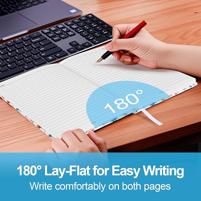 Lined Journal Notebook A5, College Ruled Hardcover Journal for Women, 160 Pages with 100gsm Thick Paper for Writing, Work, Notes & Journaling, Gift for Women, Dense Flower