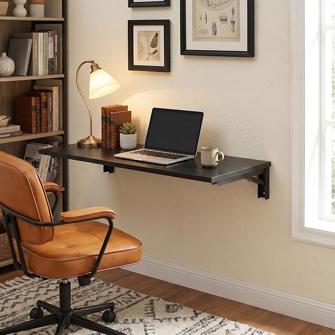 Need Wall Mounted Desk - Heavy Duty Folding Work Table Length 36" Width 20"/Small Space Hanging Desk Perfect Addition to Home/Office/Kitchen & Dining Room AC15CB(9050)