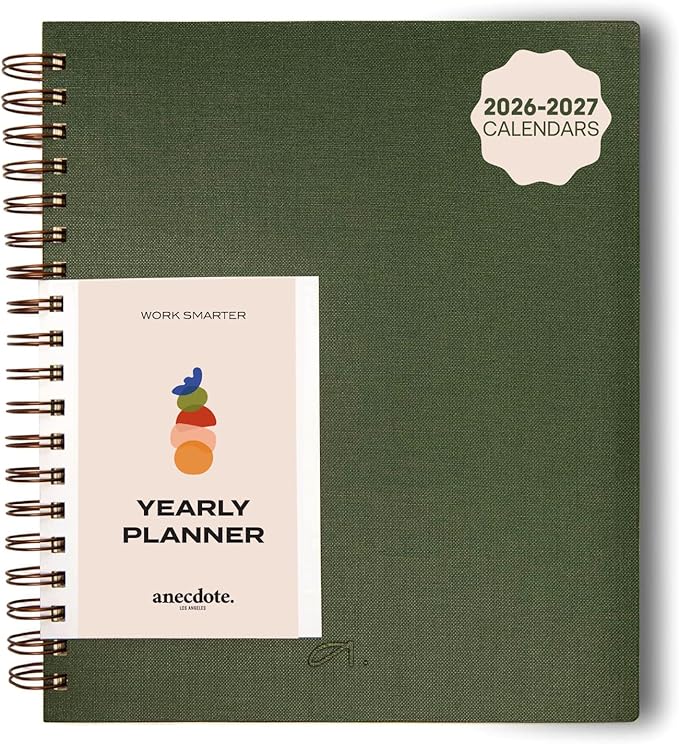 Anecdote 2026 Planner (8.5" x 10") Daily Planner Weekly Monthly Planner - 52 Weeks w/Library Buckram Cover, Brass Spiral - A4 Size Bleed-Resistant Paper – Evergreen