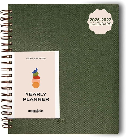 Anecdote 2026 Planner (8.5" x 10") Daily Planner Weekly Monthly Planner - 52 Weeks w/Library Buckram Cover, Brass Spiral - A4 Size Bleed-Resistant Paper – Evergreen