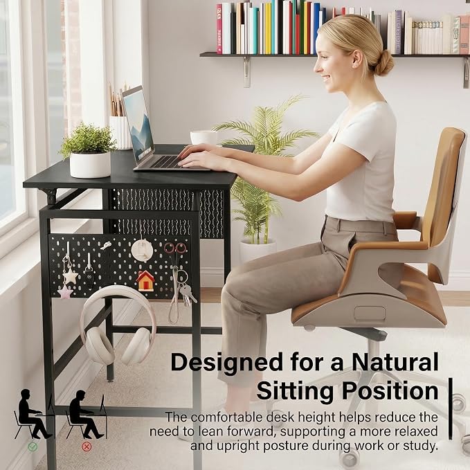 Hadulcet 31'' Folding Desk, Black Portable Desk with Pegboard Storage, Small Folding Computer Table for Bedroom, Portable Computer Desk for Study, Space-Saving for RV & Home Office