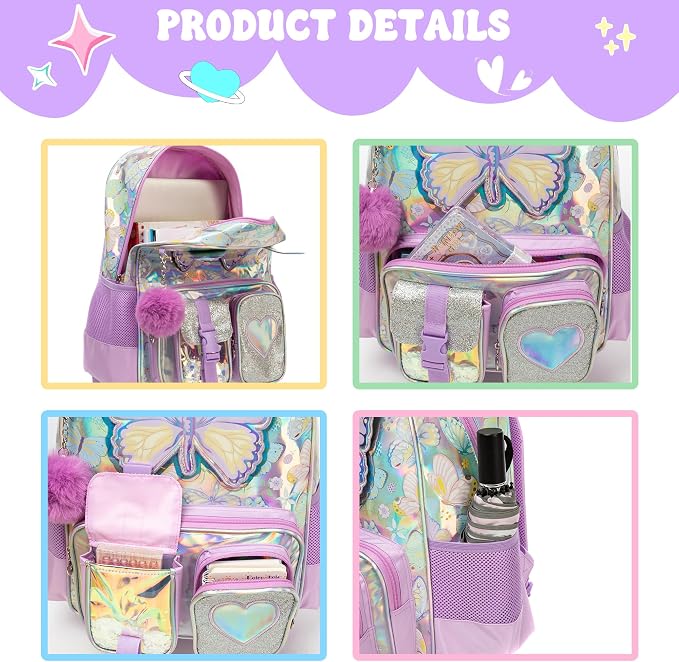 Meetbelify Backpack for Girls Backpacks with Lunch Box Pencil Case for Elementary Student Kids School Travel Bag for Girls Ages 6-8 Years Old