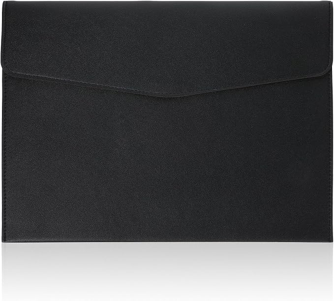 PU Leather A4 File Document Holder, A4 File Folder Waterproof Portfolio Envelope Folder Case with Snap Button Closure for Letter Size, Travel, Resume, Black