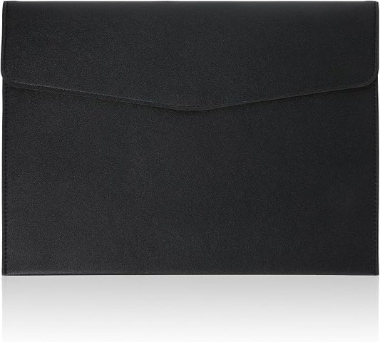 PU Leather A4 File Document Holder, A4 File Folder Waterproof Portfolio Envelope Folder Case with Snap Button Closure for Letter Size, Travel, Resume, Black