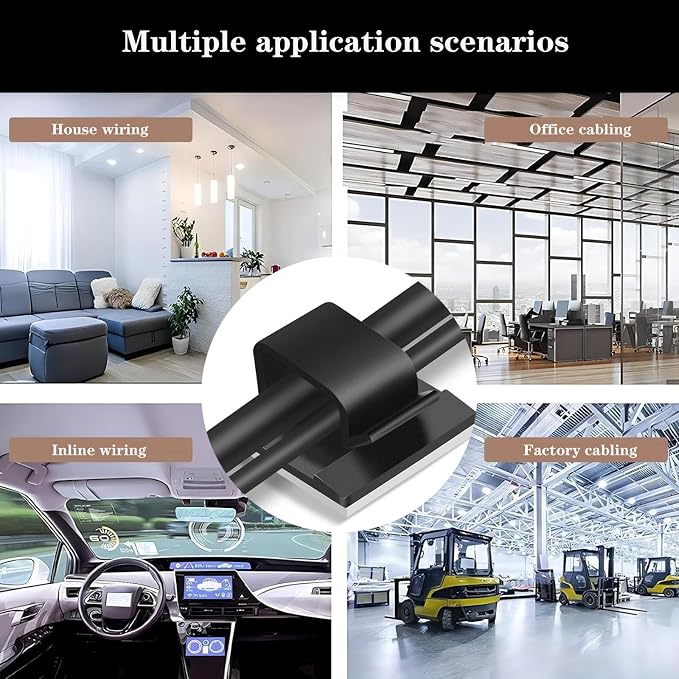 Cable Clips，50PCS Electrical Cord Management Adhesive Cable Wire Clip Wire Clips wall，Used for Cars, Offices, and Homes Cable Clips Cord Organizer（Black）
