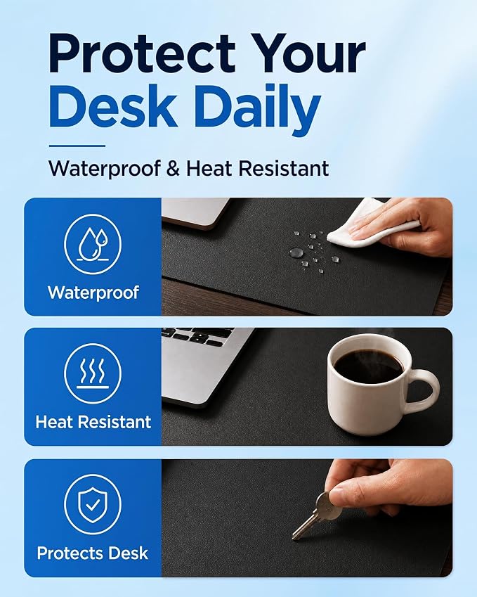 Aothia Dual-Sided Desk Pad - 35.4 x 15.7 inches Leather Desk Mat, Natural Cork Desk Pad Protector, Large Mouse Pad for Desk, Waterproof Desk Blotter Pad, Desk Writing Pad for Office Work/Home, Black