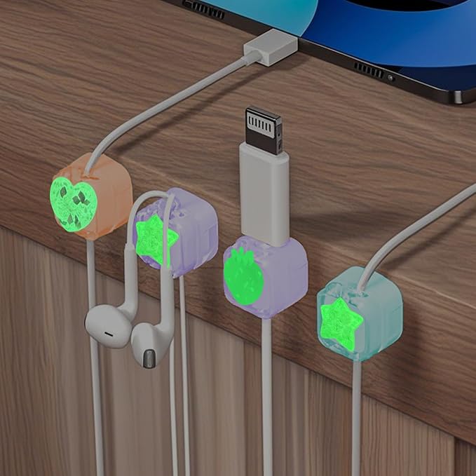 9Pack Magnetic Cable Clips for Nightstand, Adhesive Night-Glowing Cord Holder Organizer for Office Home Desk Wall Car (Strawberry Star Heart)