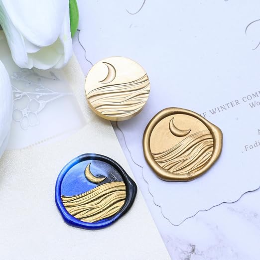 SWANGSA 3D Moon and Ocean Wax Seal Stamp Kit with 200pcs Sealing Wax Beads, Great for Embellishment of Invitations, Wine Packages, Gift Ideas