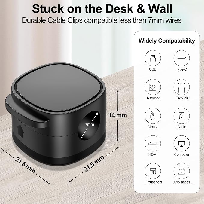 6 Pack,Magnetic Cable Clips & Silicon Cable Ties Cable Organizer | [Cable Smooth Adjustable Under Desk Organizer],Cable Management,Cord Holder-Desk Stand Holding,Adhesive Home Cable Keeper