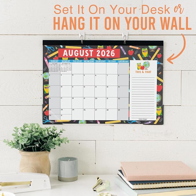 Hadley Designs Large Teacher Desk Calendar 2026-2027 - Desktop Calendar 2026, 18-Month Desk Calendars for Home, Office & Classroom, Cute Classroom Must Haves, Back to School Teacher Gifts